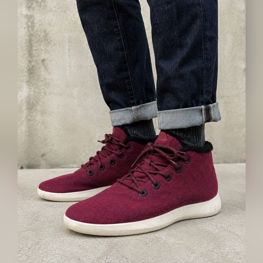 Allbirds Burgundy Wool Mizzles High Top Sneakers Size 12 Merino Wool Shoes